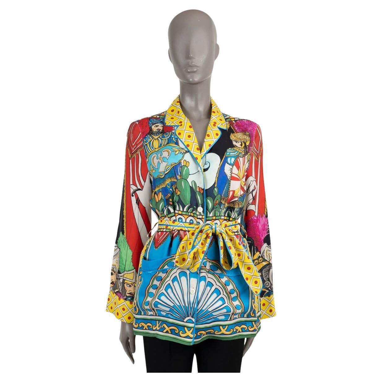 DOLCE & GABBANA multicolor silk 2021 CARRETTO BELTED PAJAMA Blouse Shirt 40 S