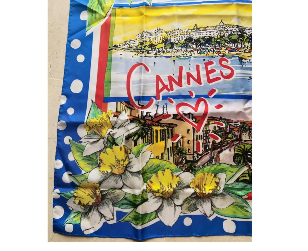 Dolce & Gabbana Multicolor Silk Cannes Square Scarf Bandeau DG Wrap Cover Up In New Condition For Sale In WELWYN, GB