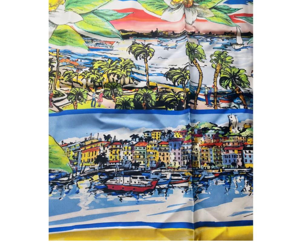 Women's Dolce & Gabbana Multicolor Silk Cannes Square Scarf Bandeau DG Wrap Cover Up For Sale
