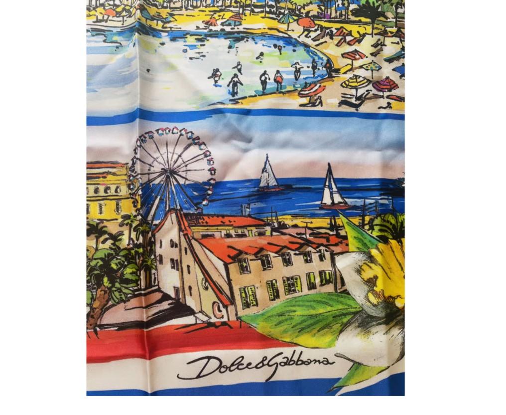 Dolce & Gabbana Multicolor Silk Cannes Square Scarf Bandeau DG Wrap Cover Up For Sale 1
