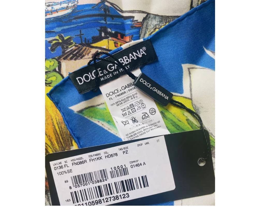 Dolce & Gabbana Multicolor Silk Cannes Square Scarf Bandeau DG Wrap Cover Up For Sale 2