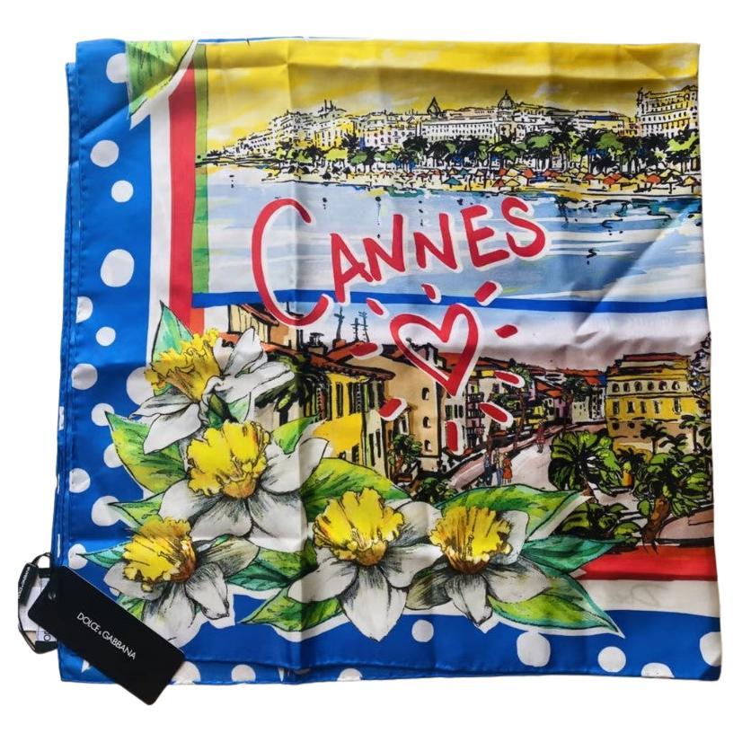 Dolce & Gabbana Multicolor Silk Cannes Square Scarf Bandeau DG Wrap Cover Up For Sale