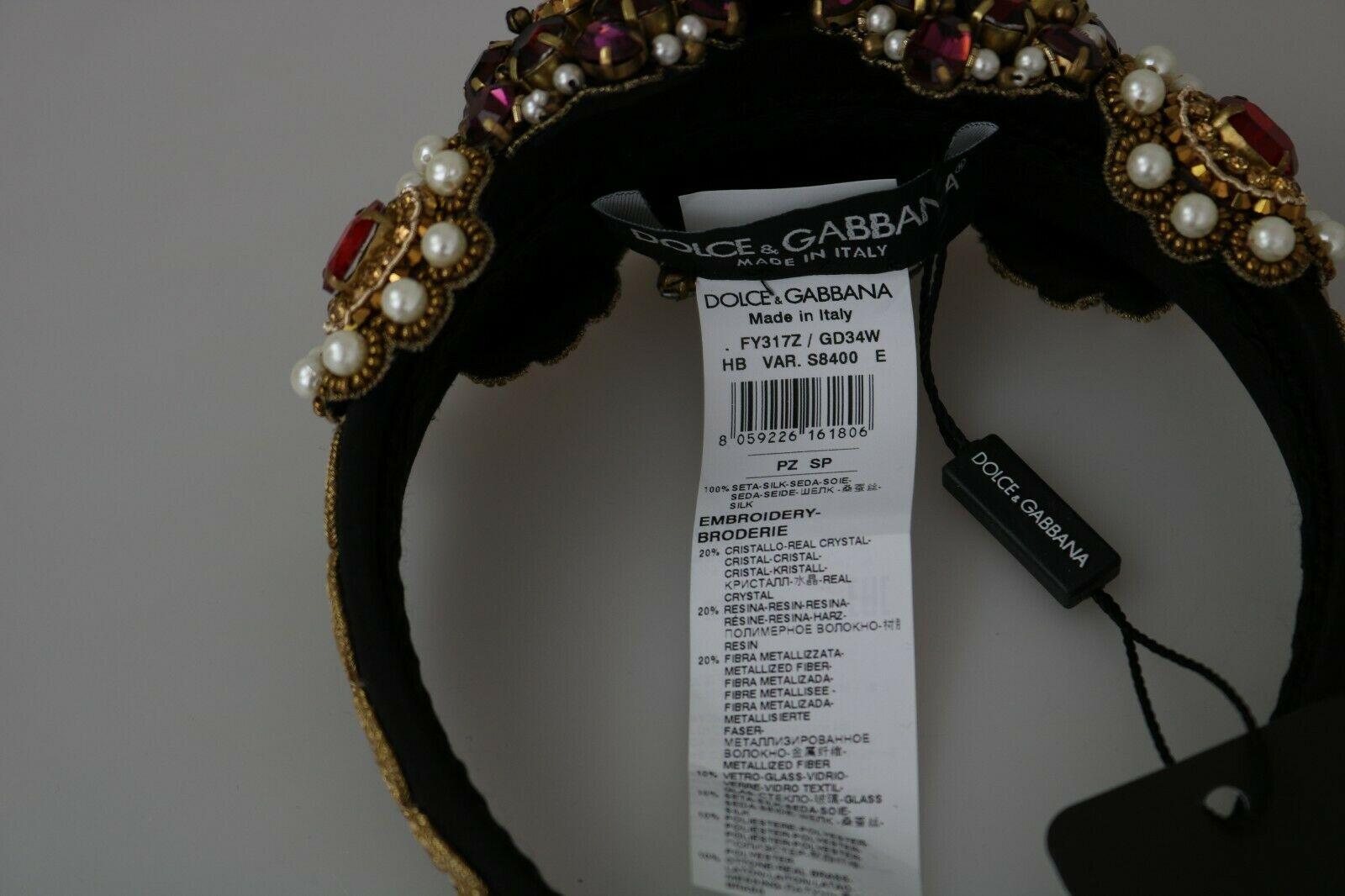 Black Dolce & Gabbana Multicolor Silk Crystal Diadem Headband Hair Accessory Pearls