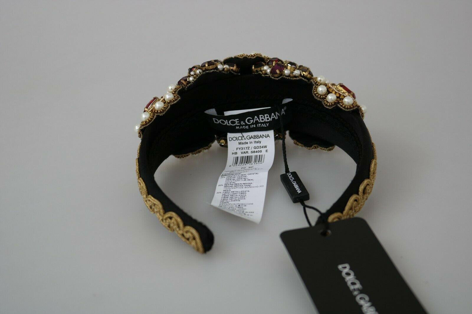 Dolce & Gabbana Multicolor Silk Crystal Diadem Headband Hair Accessory Pearls In New Condition In WELWYN, GB