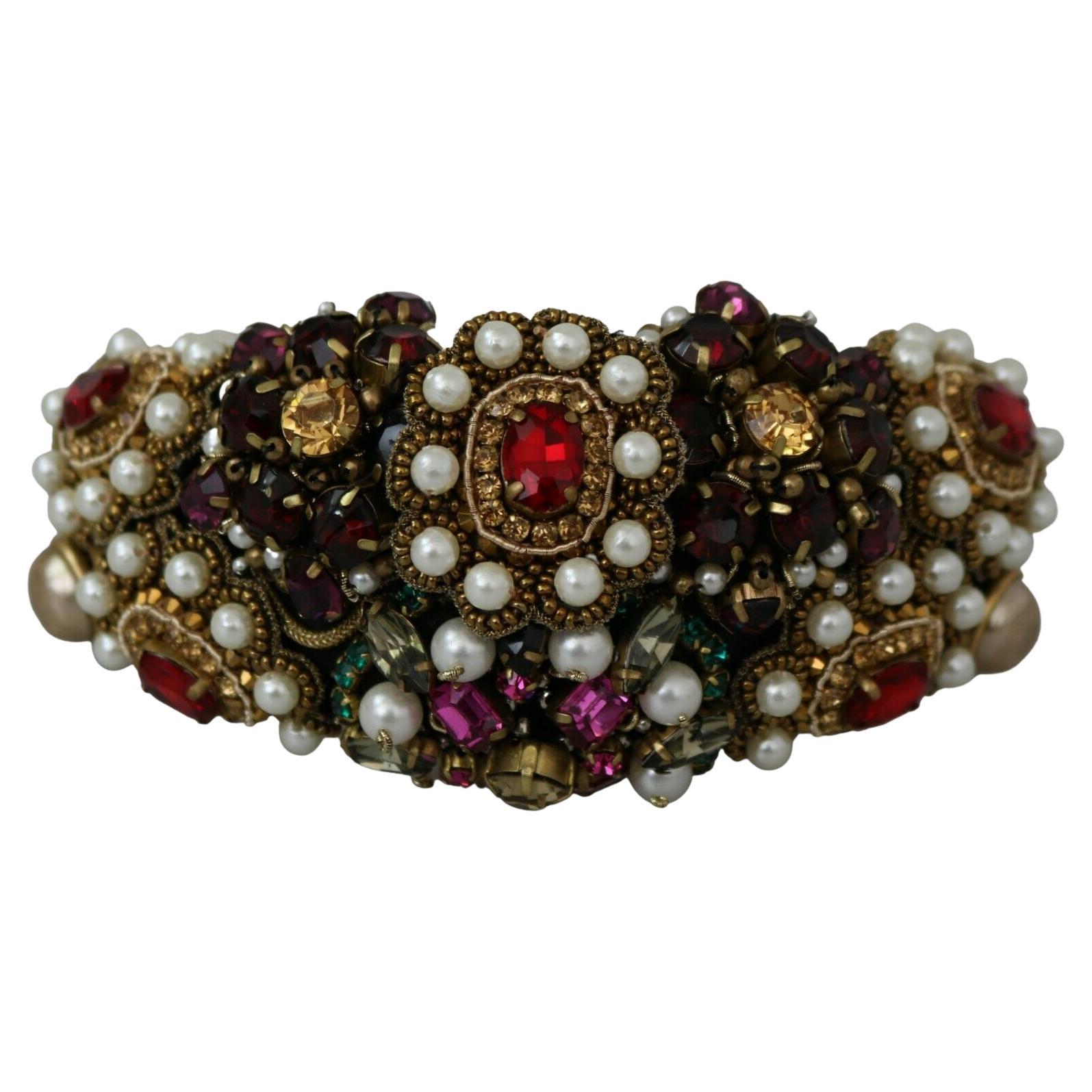 Dolce & Gabbana Multicolor Silk Crystal Diadem Headband Hair Accessory Pearls