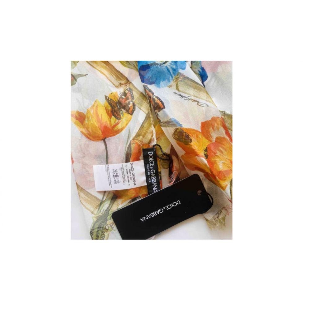 Dolce & Gabbana Multicolor Silk Floral Bamboo Bugs Printed Scarf Wrap Flowers In New Condition In WELWYN, GB