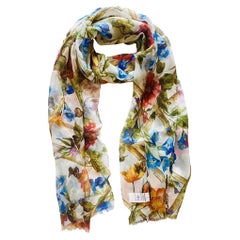 Dolce & Gabbana Multicolor Silk Floral Bamboo Bugs Printed Scarf Wrap Flowers