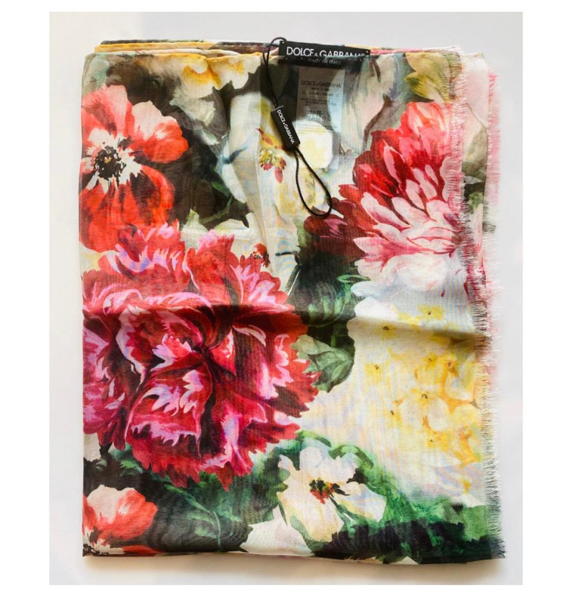 Brown Dolce & Gabbana Multicolor Silk Floral Scarf Wrap Accessory Flowers Peony DG  For Sale