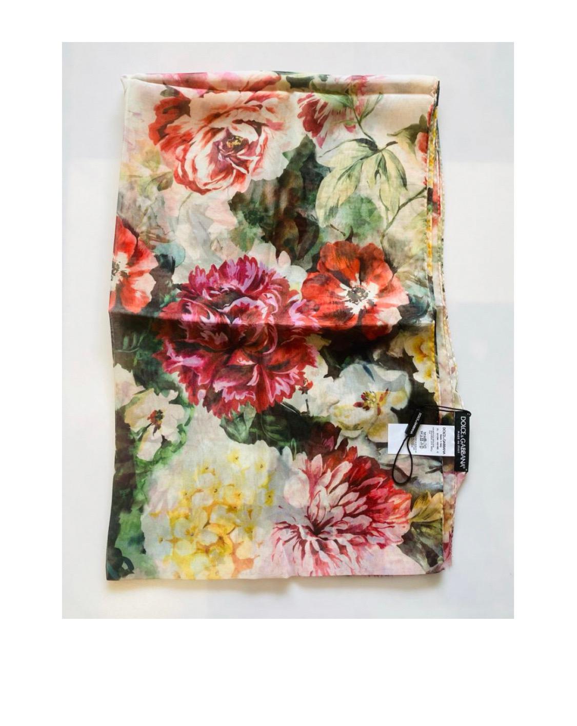 Dolce & Gabbana Multicolor Silk Floral Scarf Wrap Accessory Flowers Peony DG  In New Condition For Sale In WELWYN, GB
