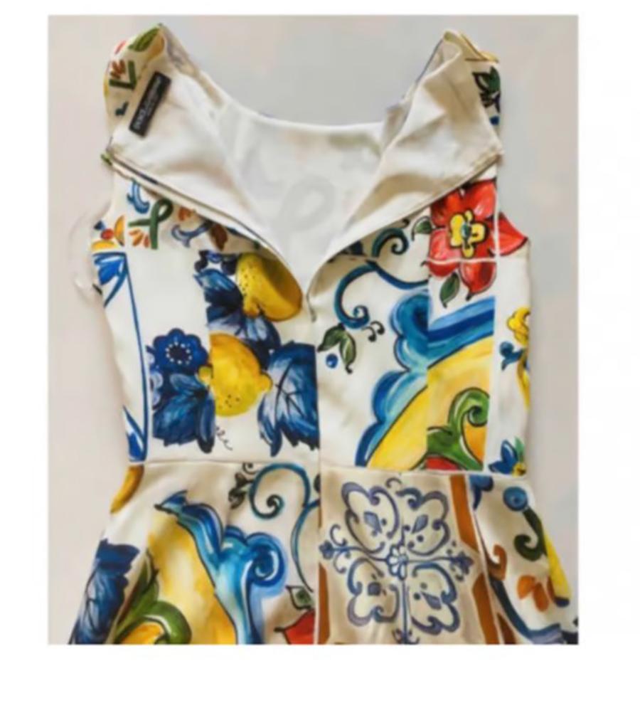 Dolce & Gabbana Multicolor Silk Floral Sicily Maiolica Mid-length Dress Majolica In New Condition In WELWYN, GB