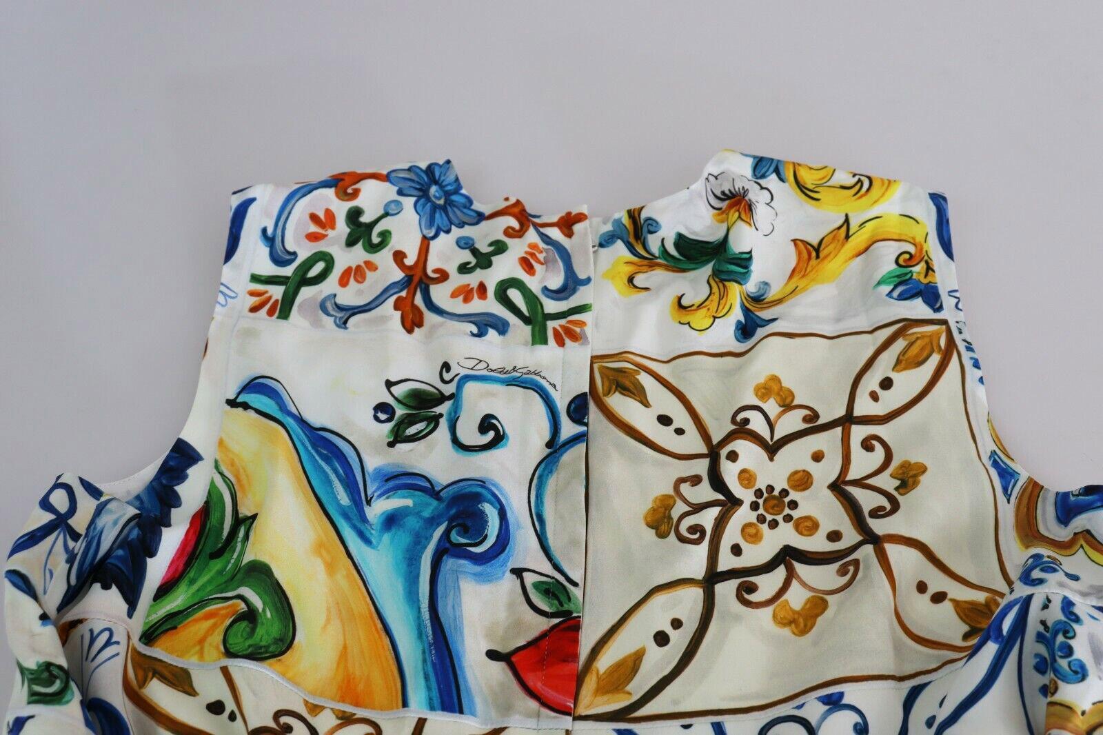 Dolce & Gabbana Multicolor Silk Floral Sicily Maiolica Midi Dress Majolica DG 2