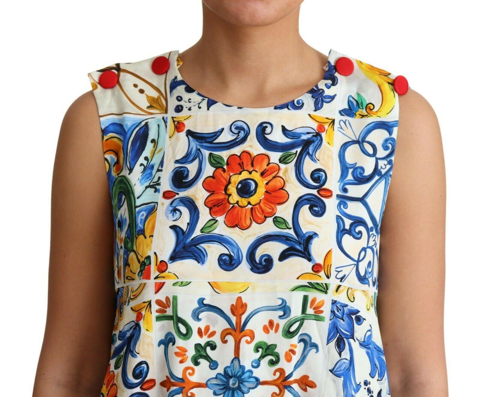 Beige Dolce & Gabbana Multicolor Silk Floral Sicily Maiolica Midi Dress Majolica DG