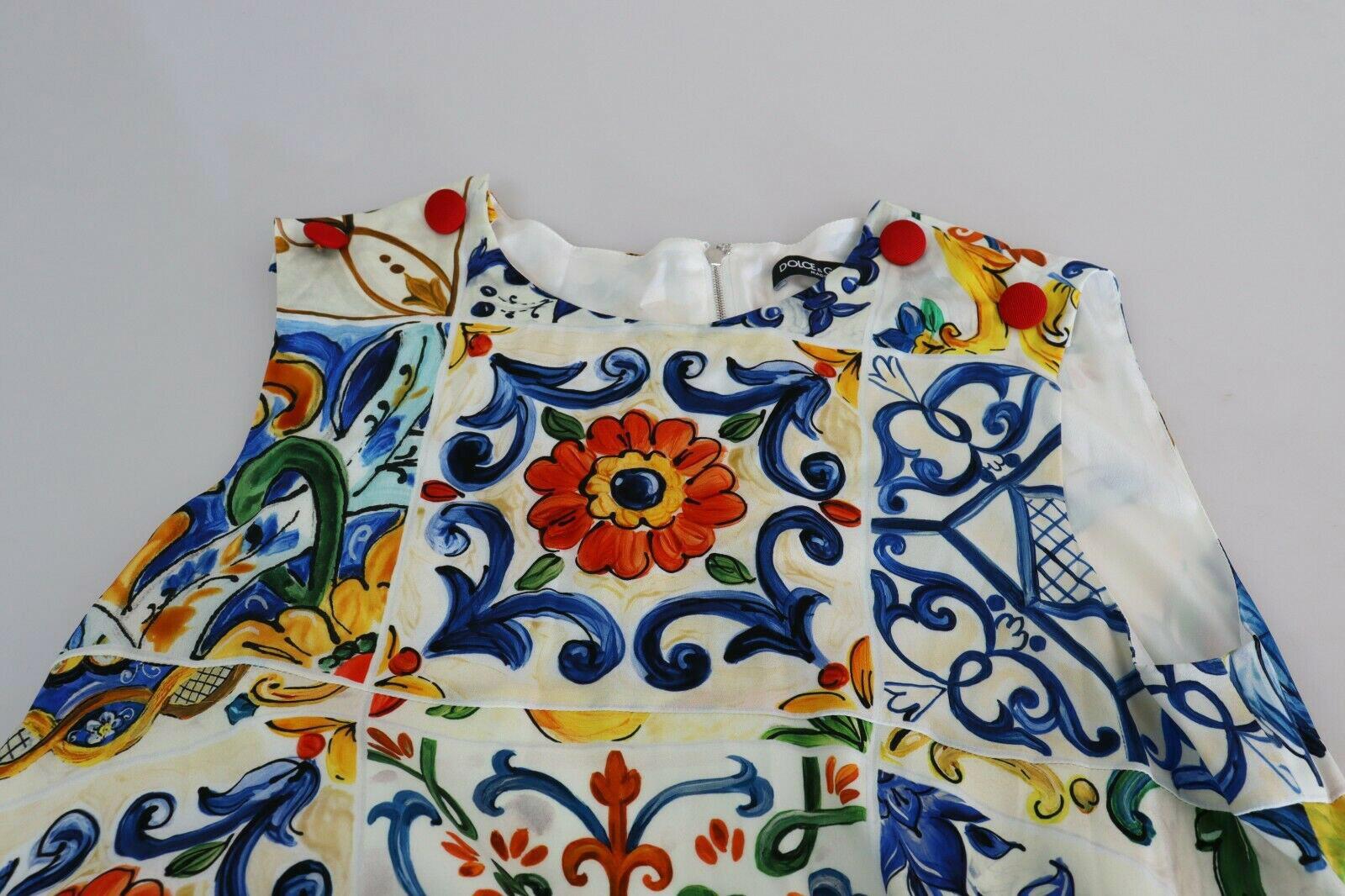 Dolce & Gabbana Multicolor Silk Floral Sicily Maiolica Midi Dress Majolica DG In New Condition In WELWYN, GB