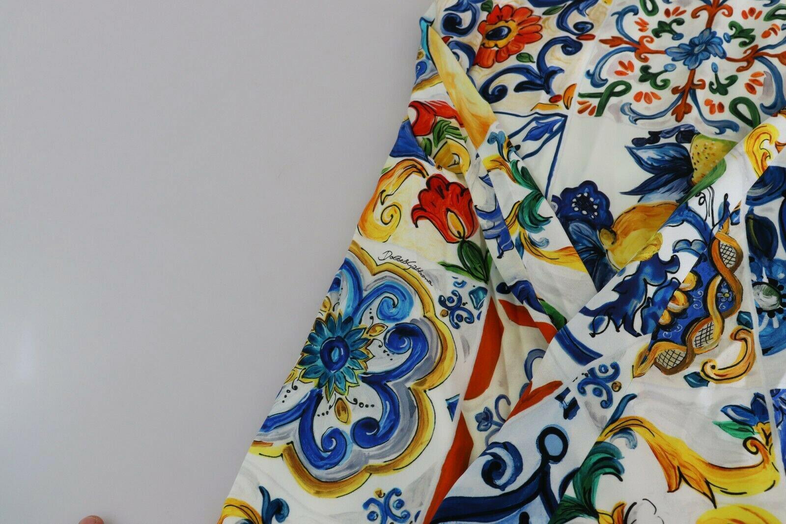 Dolce & Gabbana Multicolor Silk Floral Sicily Maiolica Midi Dress Majolica DG 1