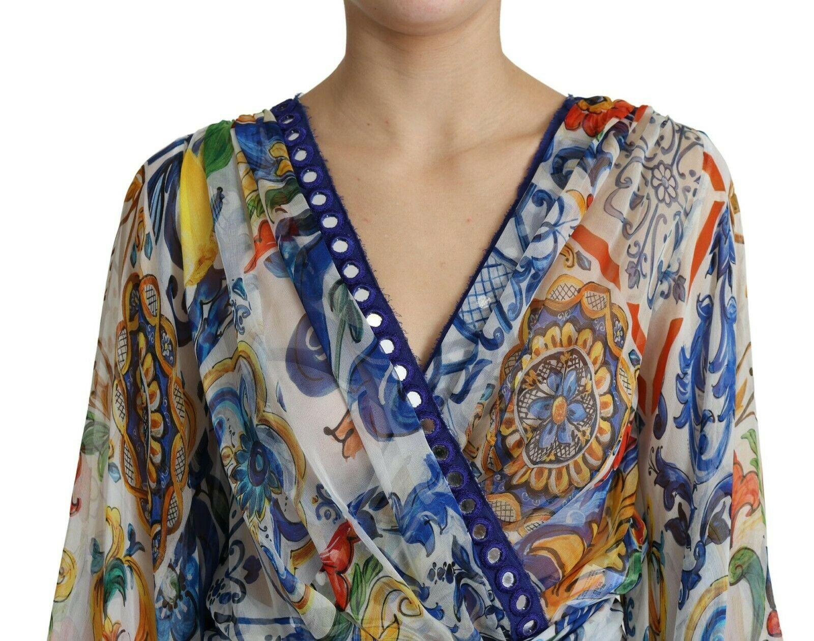 Women's Dolce & Gabbana Multicolor Silk Floral Sicily Maiolica Midi Dress Wrap DG V-neck For Sale
