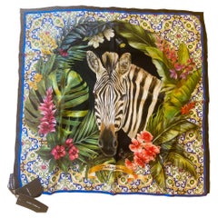 Dolce & Gabbana Multicolor Silk Floral Zebra Jungle Tropical Scarf Wrap Cover 