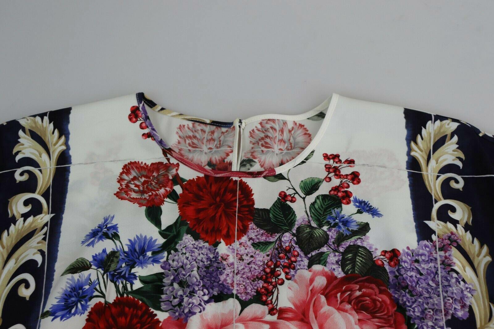 Gray Dolce & Gabbana Multicolor Silk Flower Vase Top Round Neck Blouse Peony DG For Sale