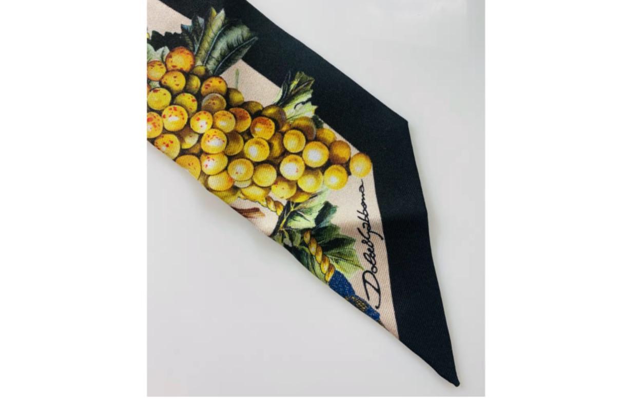 Black Dolce & Gabbana Multicolor Silk Grape Autumn Head Scarf Tie Necktie Italy DG 