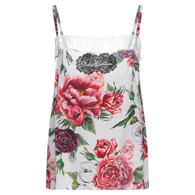 Dolce & Gabbana Multicolor Silk Lace Floral Peony Rose Top Camisole Sleeveless For Sale