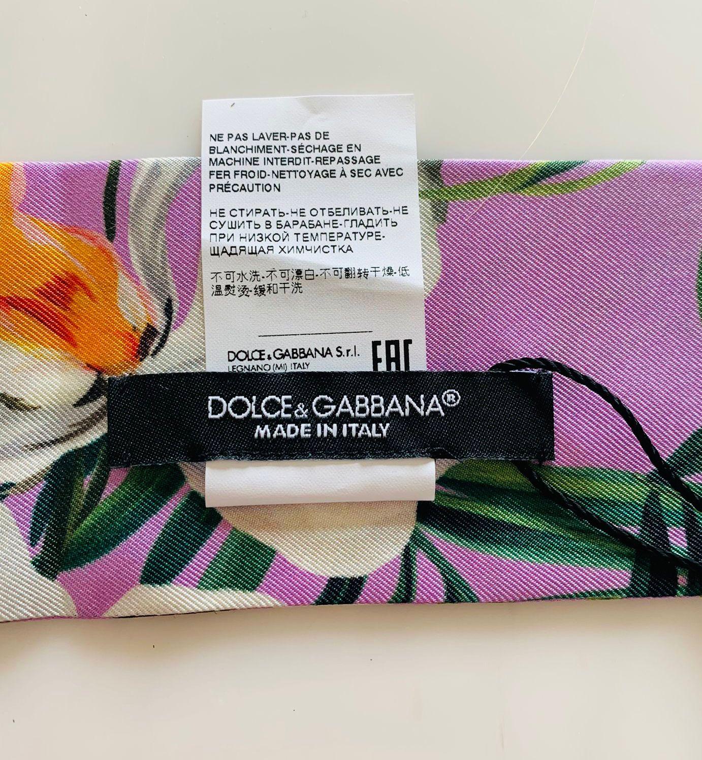 Women's Dolce & Gabbana Multicolor Silk Maiolica Flowers Leaves Mini Scarf Bandeau Tie 