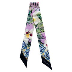 Dolce & Gabbana Multicolor Silk Maiolica Flowers Leaves Mini Scarf Bandeau Tie 