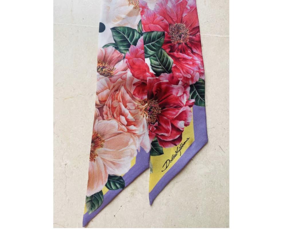 Dolce & Gabbana Multicolor Silk Polkadot Floral Mini Scarf Tie Bandeau Women In New Condition For Sale In WELWYN, GB