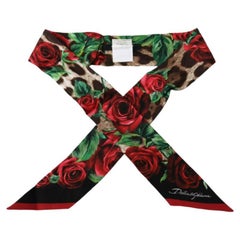 Dolce & Gabbana Multicolor Silk Red Roses Leopard Bow Scarf Flowers DG Logo