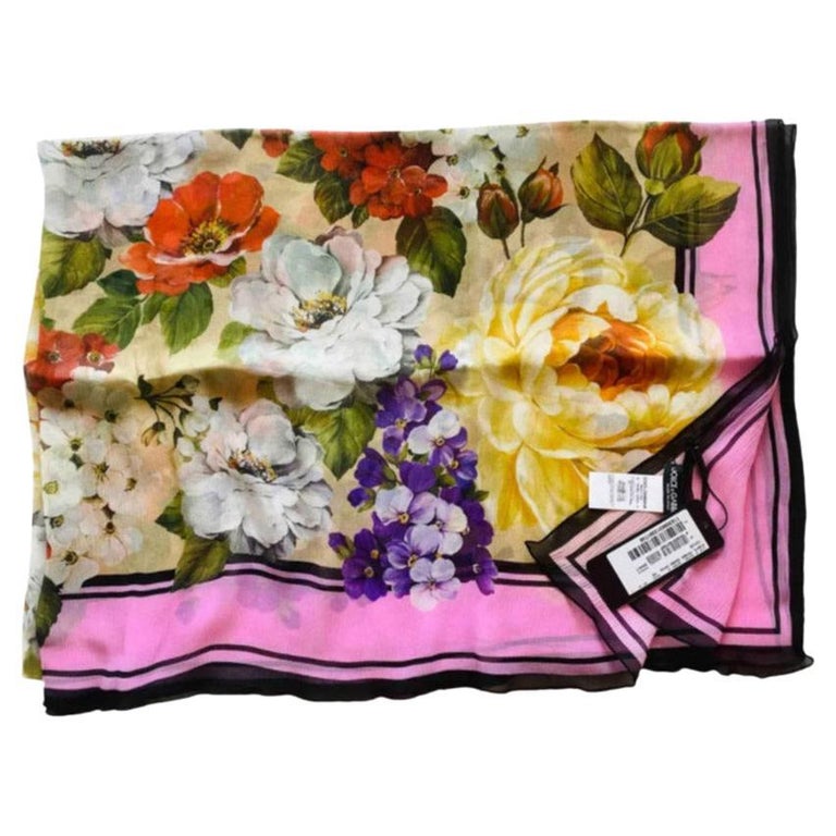 Dolce and Gabbana Multicolor Silk Rose Hydrangea Hortensia Scarf Wrap  Flowers For Sale at 1stDibs