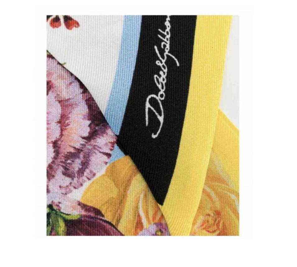 Beige Dolce & Gabbana Multicolor Silk Sicilia Rose Floral Mini Scarf Tie Bandeau  For Sale