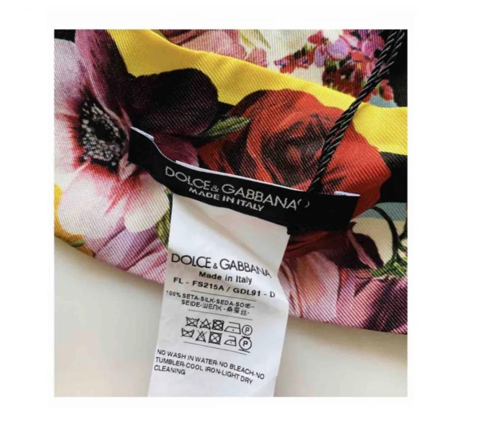 Dolce & Gabbana Multicolor Silk Sicilia Rose Floral Mini Scarf Tie Bandeau  In New Condition For Sale In WELWYN, GB
