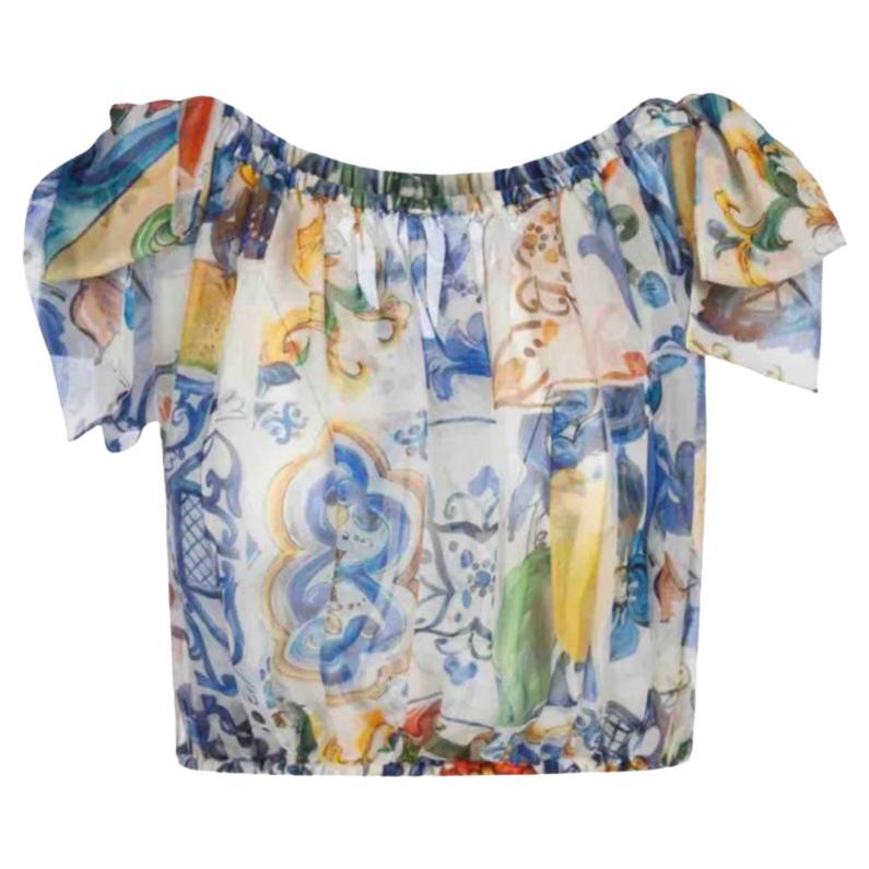 Dolce 
Gabbana Multicolor Silk Sicily Maiolica Floral Blouse Sleeveless Top