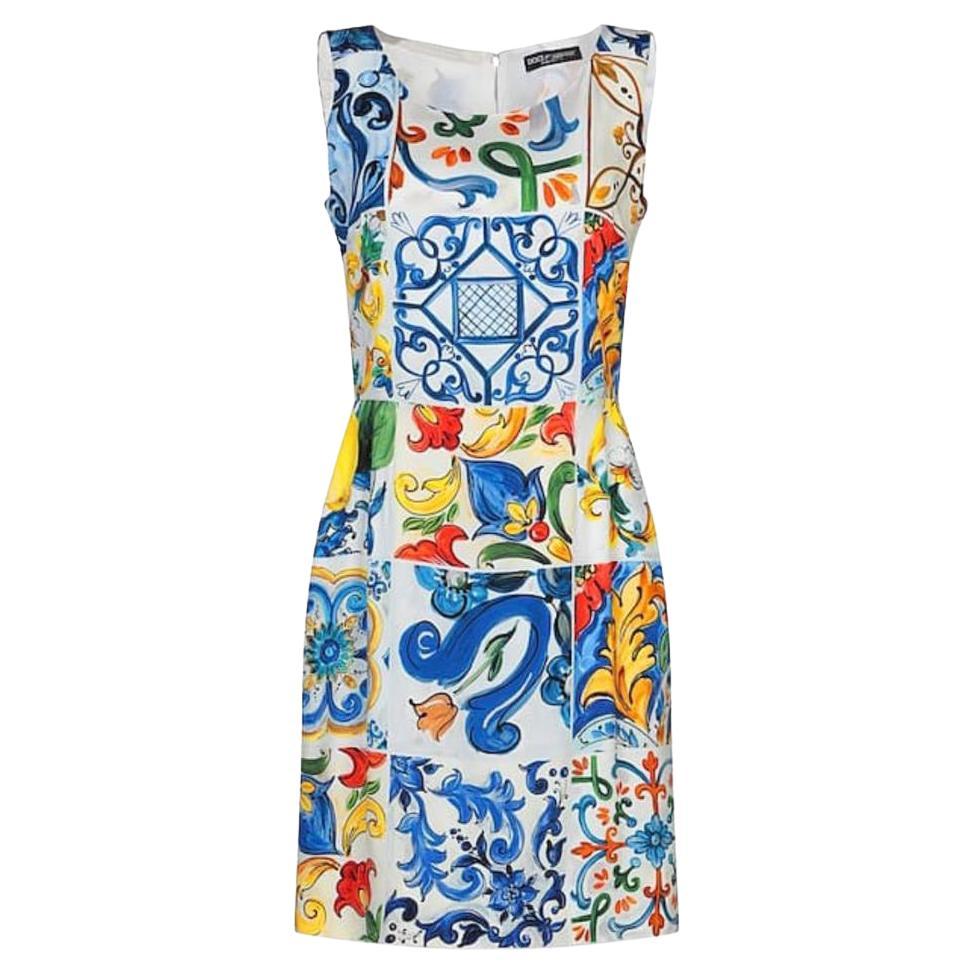 Dolce & Gabbana Multicolor Silk Sicily Maiolica Midi Mid-length Dress Flowers DG