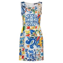 Dolce & Gabbana Multicolor Silk Sicily Maiolica Midi Mid-length Dress Flowers DG