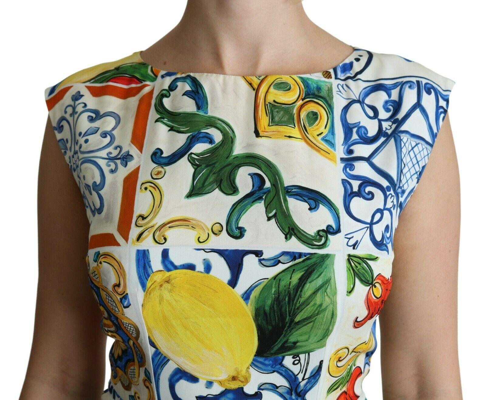 Women's Dolce & Gabbana Multicolor Silk Sicily Maiolica Sheath Maxi Dress Flowers DG