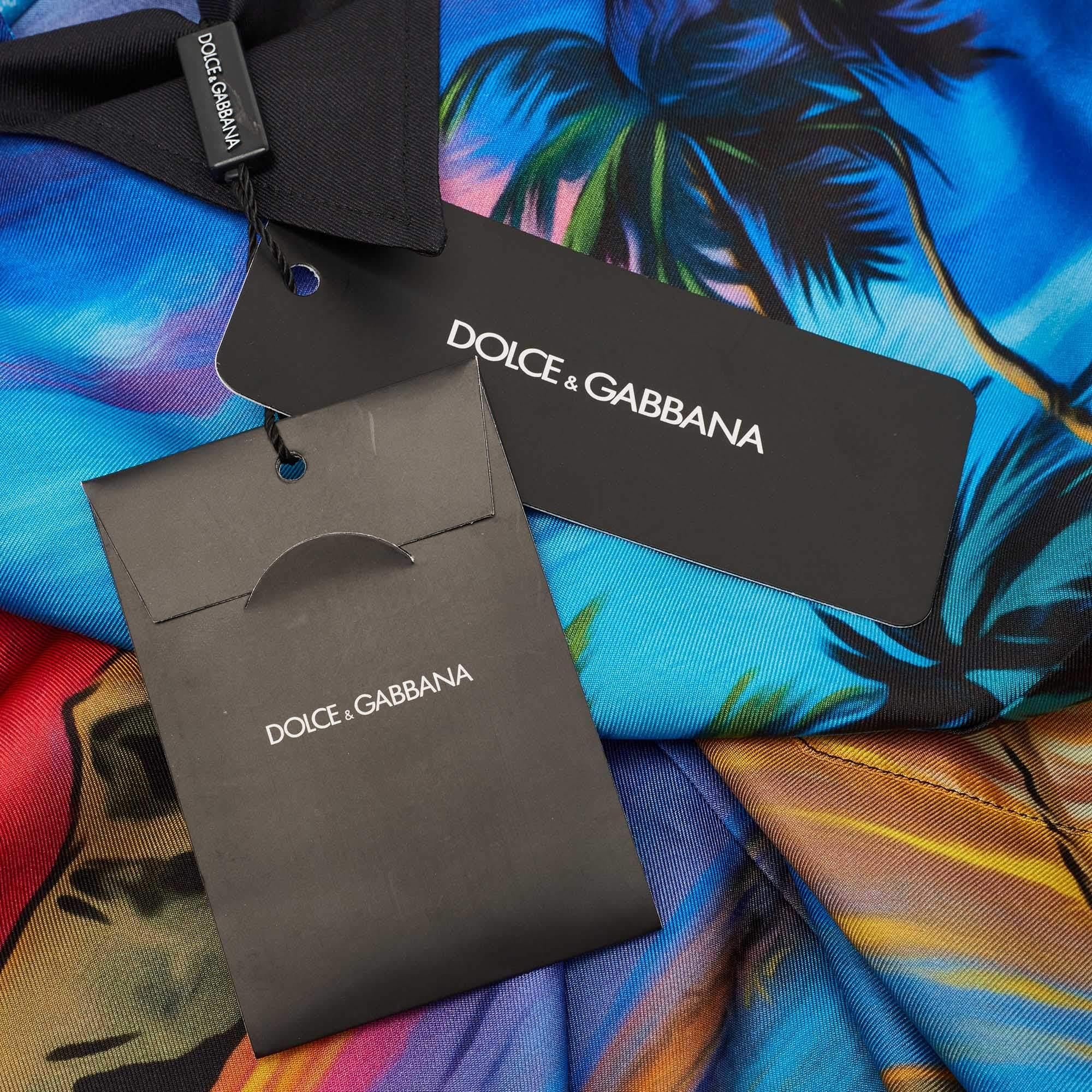 Dolce & Gabbana Multicolor Silk Twill Hawaiian Print Shirt  In New Condition In Dubai, Al Qouz 2