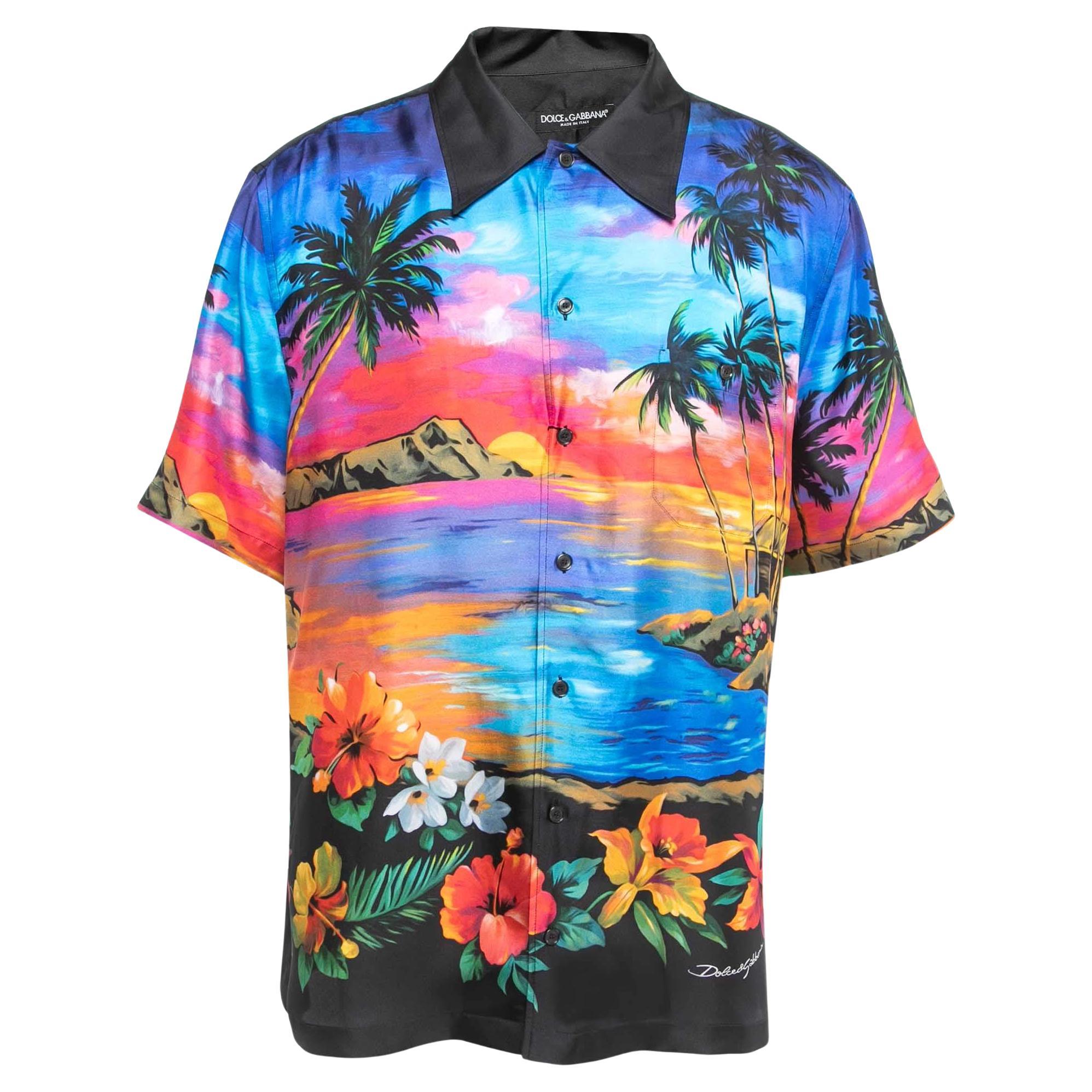 Dolce & Gabbana Multicolor Silk Twill Hawaiian Print Shirt 