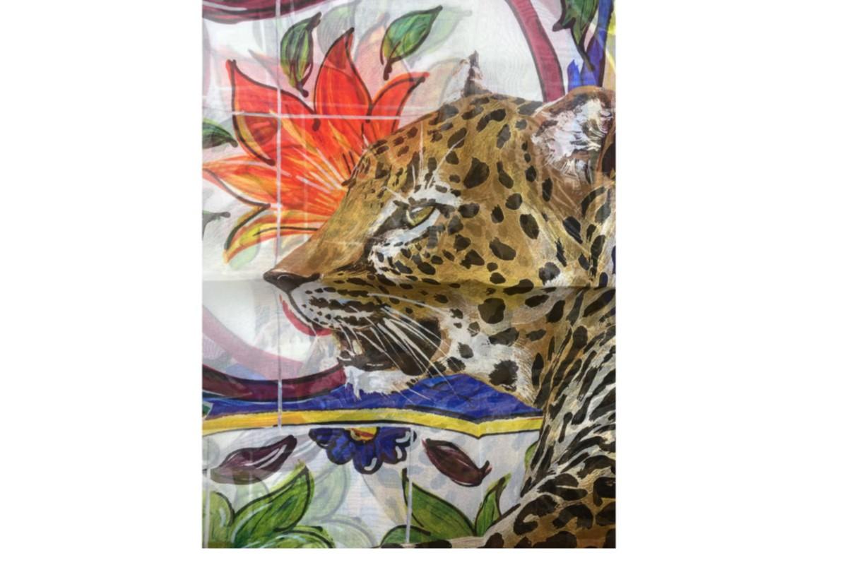 Dolce & Gabbana Multicolor Silk Twill Leopard Maiolica Scarf Wrap DG Flowers In New Condition In WELWYN, GB