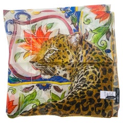 Dolce & Gabbana Multicolor Silk Twill Leopard Maiolica Scarf Wrap DG Flowers