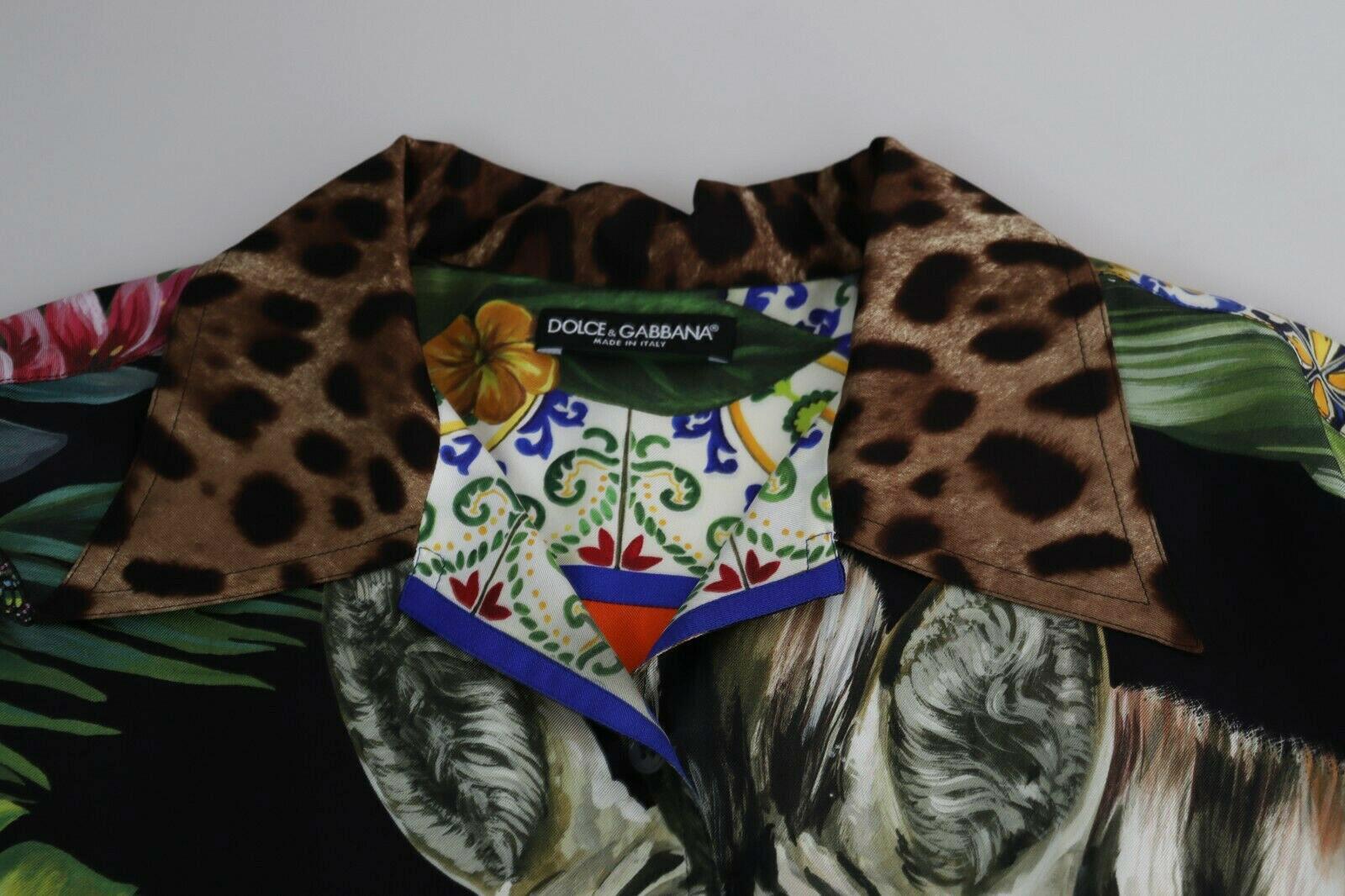 Women's Dolce & Gabbana Multicolor Silk Zebra Tropical Flowers Oversized Shirt Blouse 
