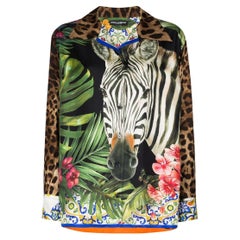 Dolce & Gabbana Multicolor Silk Zebra Tropical Flowers Oversized Shirt Blouse 