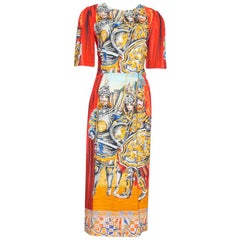 Dolce & Gabbana Multicolor Soldiers Print Crepe Sheath Dress M