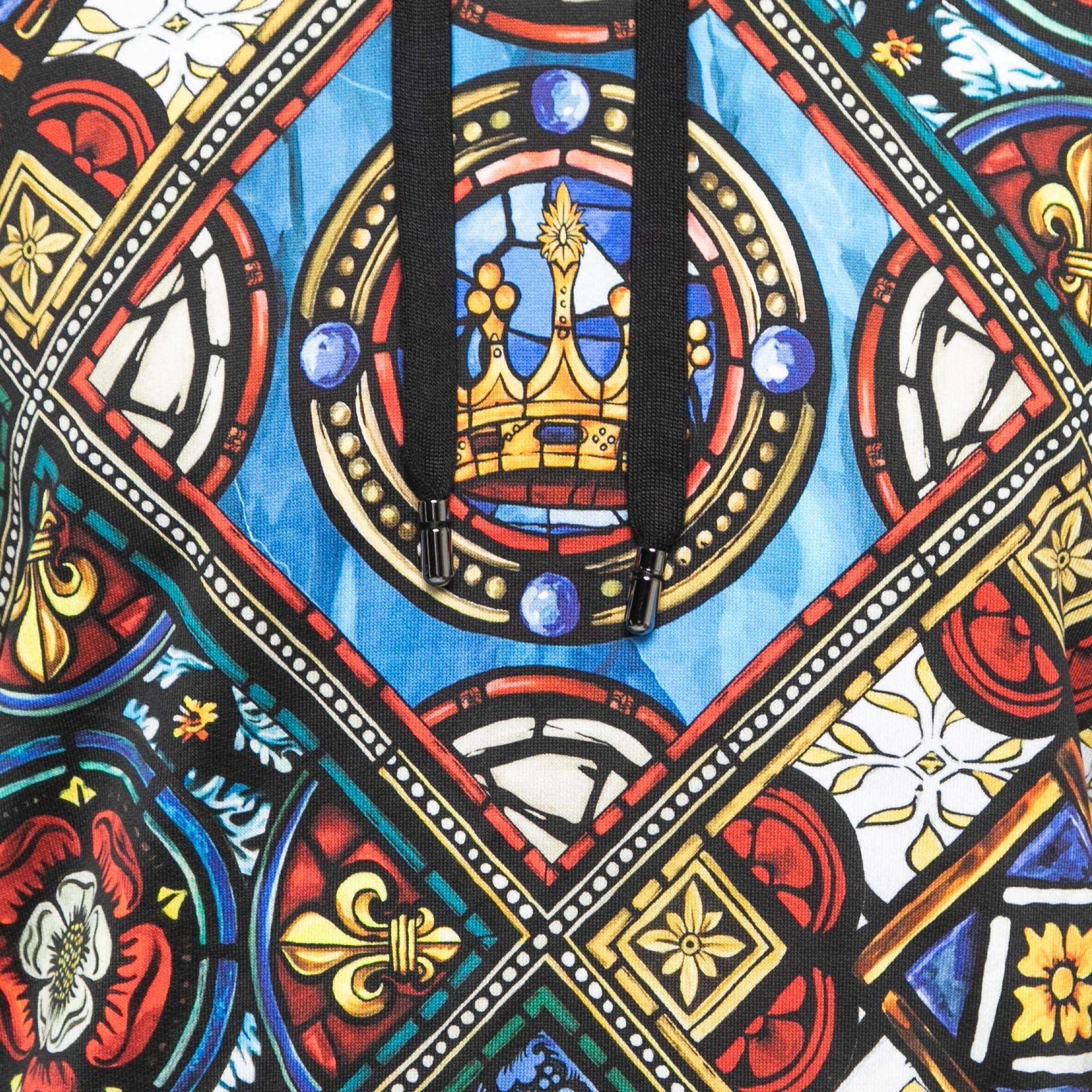 Dolce Gabbana Multicolor Stained Glass Printed Cotton Hoodie XL