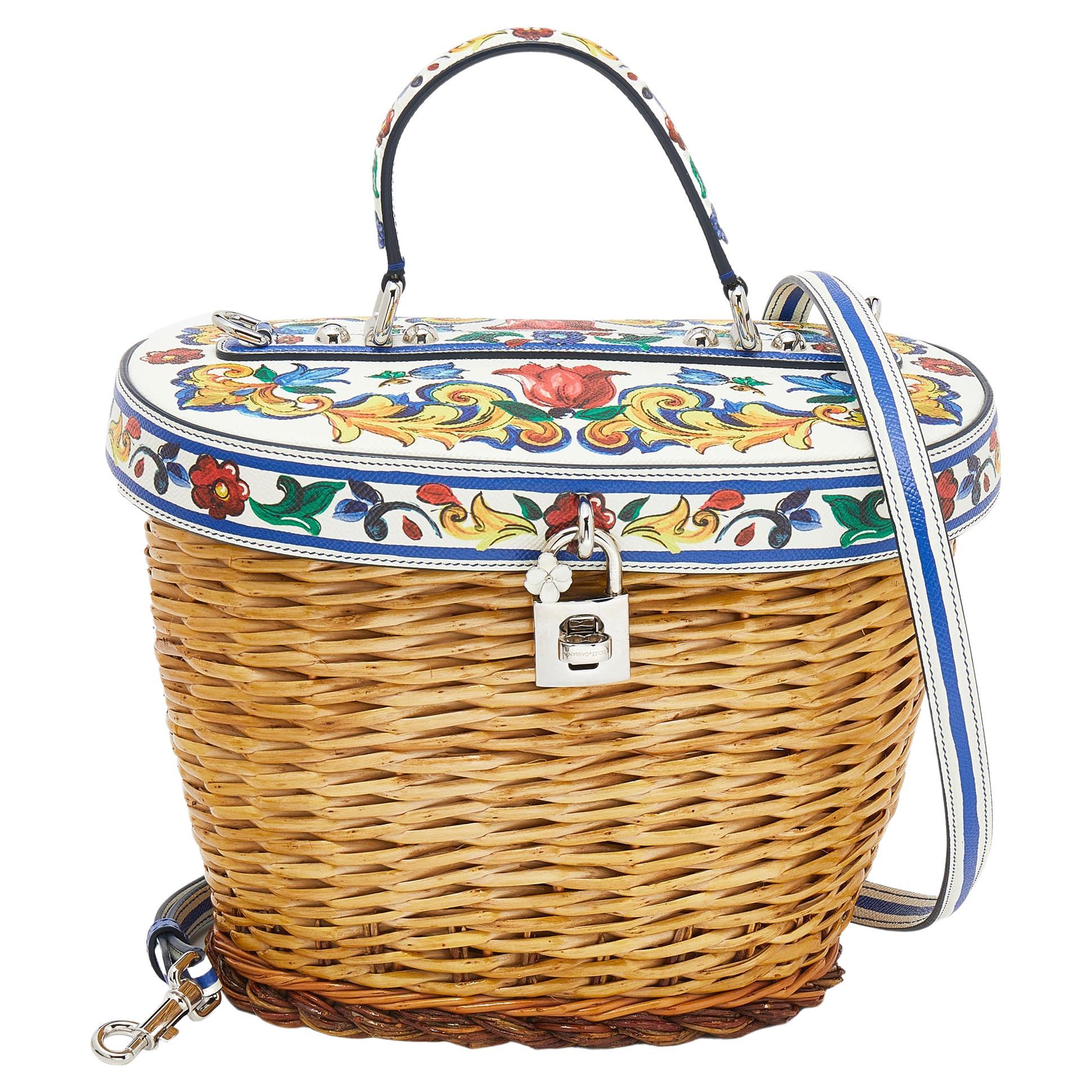Dolce and Gabbana Multicolor Straw And Dauphin Leather Wicker Bag For Sale  at 1stDibs