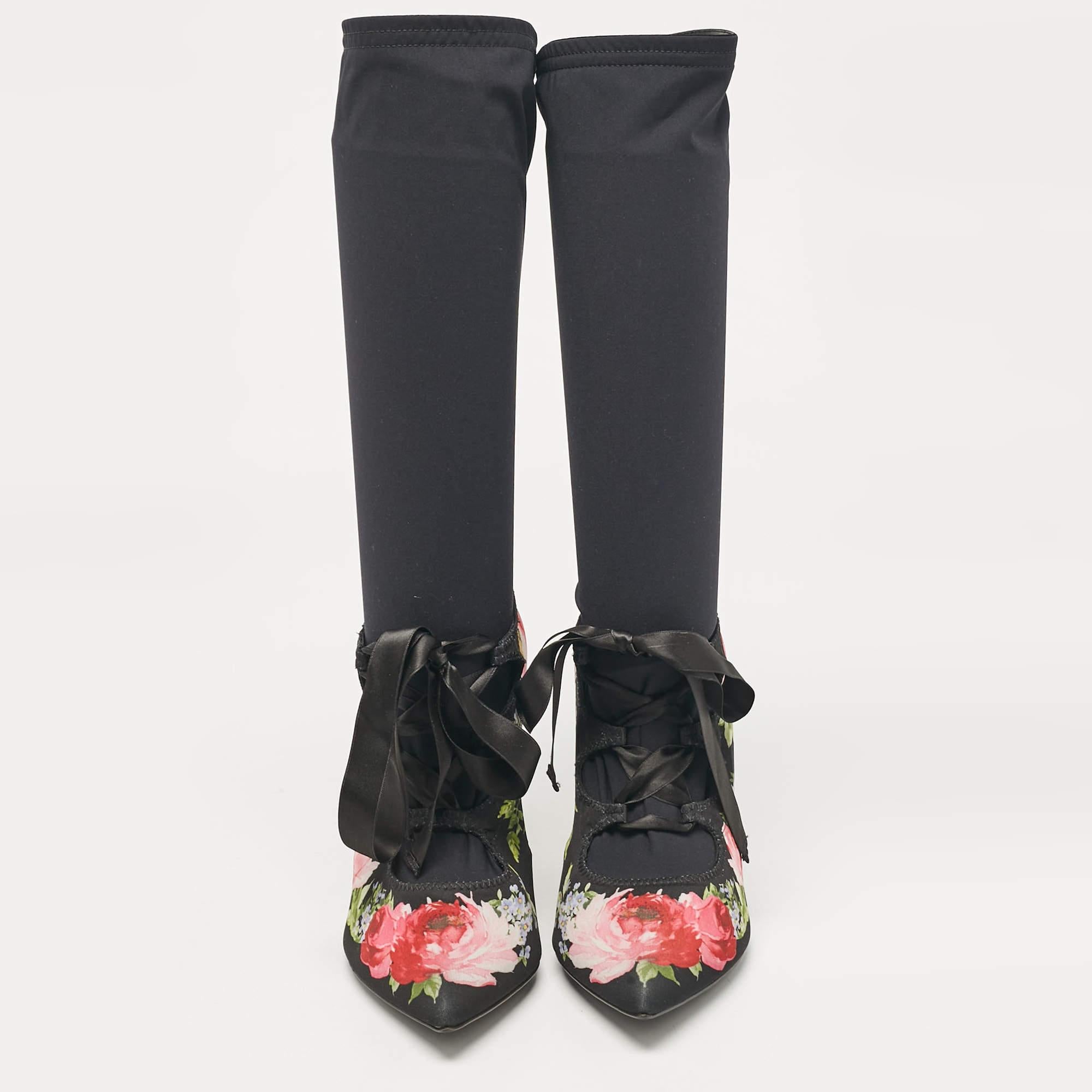 Noir Dolce & Gabbana Bottes brodées de fleurs en tissu extensible multicolore, taille 40