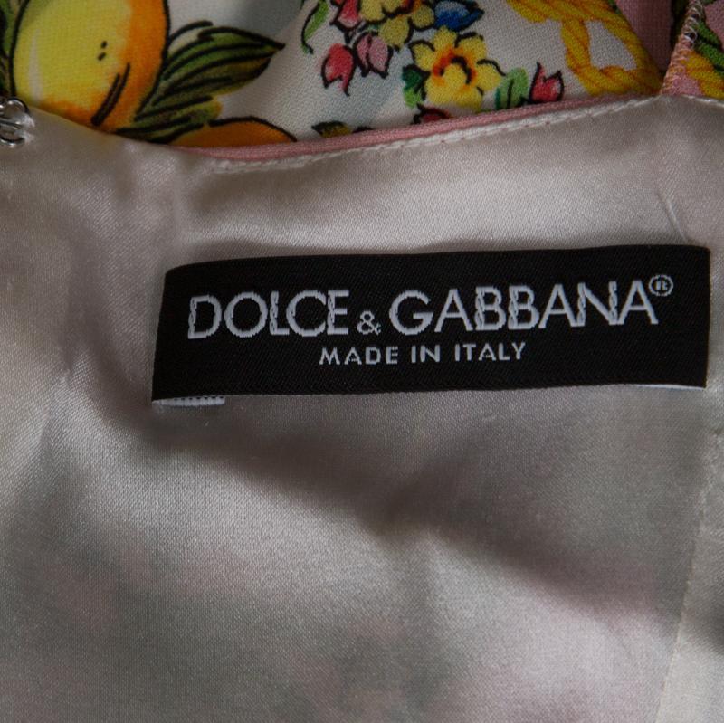 Women's Dolce & Gabbana Multicolor Stretch Silk Oriental Fan Print Flounce Dress M