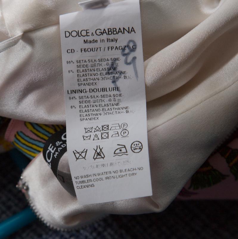 Dolce & Gabbana Multicolor Stretch Silk Oriental Fan Print Flounce Dress M 1