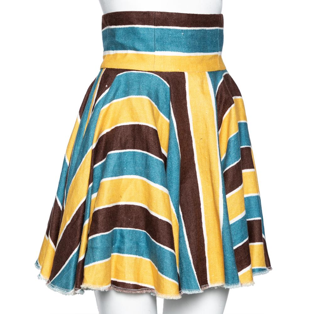 Gray Dolce & Gabbana Multicolor Stripe Printed Linen Mini Skirt S