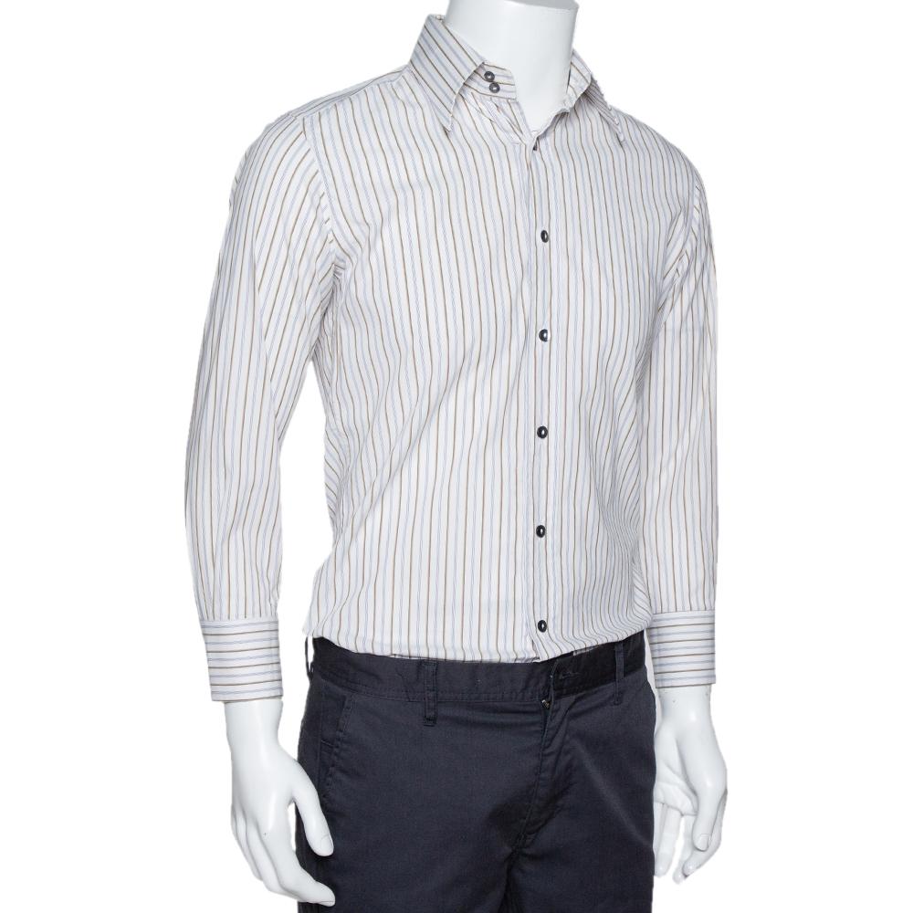 Grigio Dolce & Gabbana - Camicia in cotone a righe multicolore con bottoni sul davanti - S