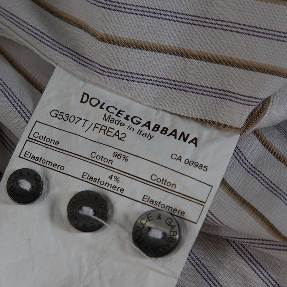 Gray Dolce & Gabbana Multicolor Striped Cotton Slim Fit Button Front Shirt S For Sale