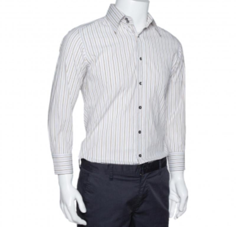 Dolce & Gabbana Multicolor Striped Cotton Slim Fit Button Front Shirt S For Sale 2